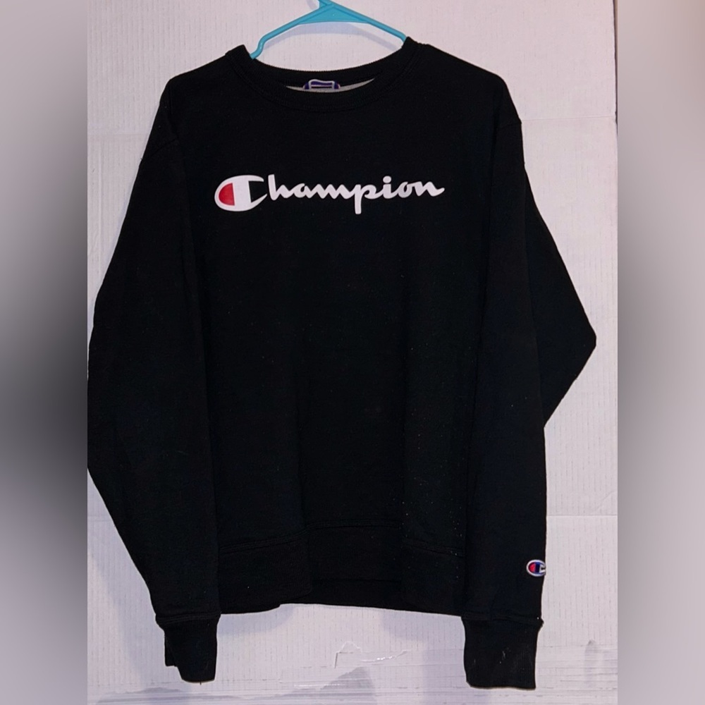 Champion 00s Athletic Wear Adult Med. Pullover Spellout Sweatshirt Black
